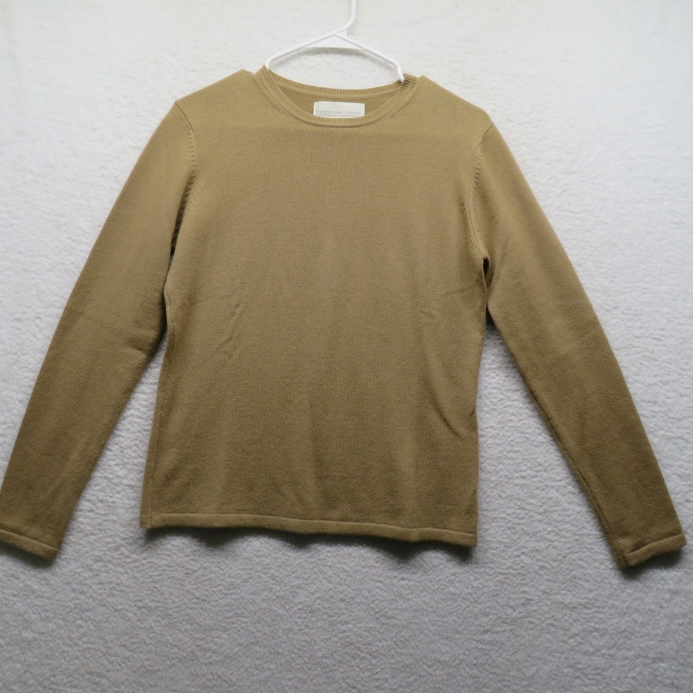 Preston & York Womens Medium 100% Cashmere Crew Neck Sweater Camel Tan Knit